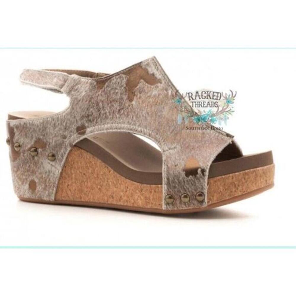 Corkys Pasture Wedge Women's Sandals Hair - On Cowhide Western Size 8 New‎